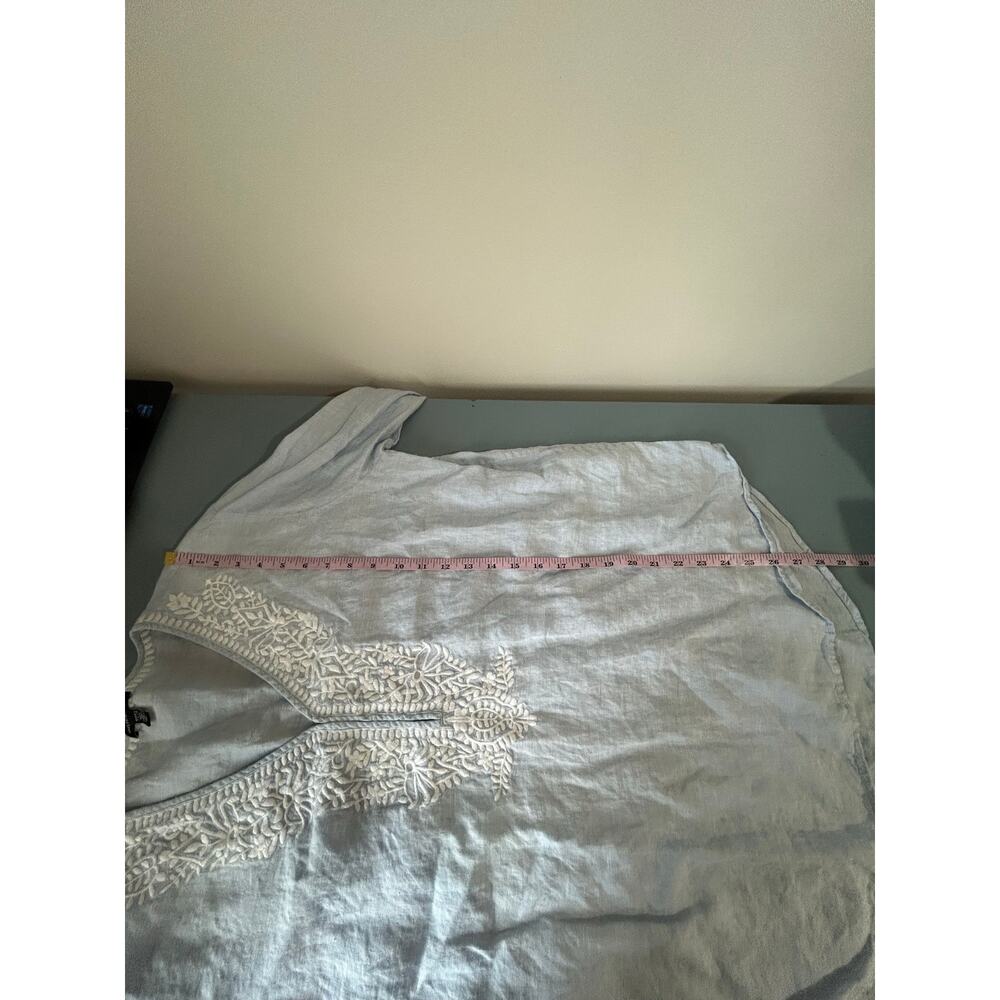 Saks FIfth Avenue linen top size L blue embroidery tunic boho nautical resort - Picture 6 of 8